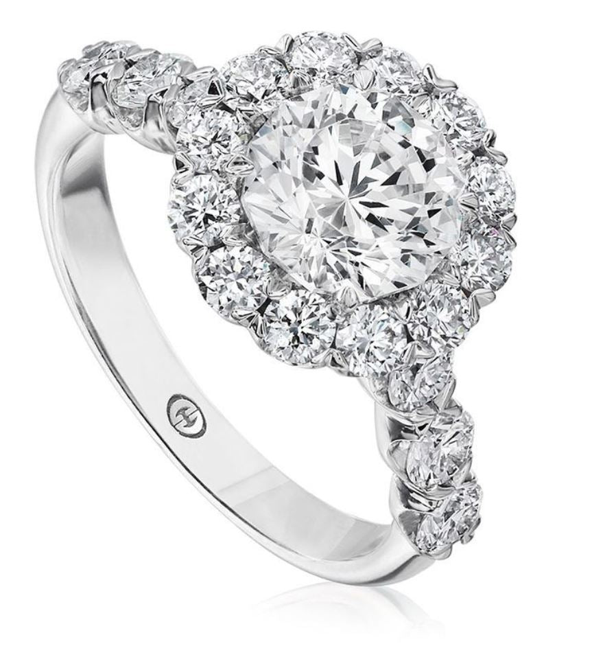 Diamond G/SI1 Halo Semi-Mount Ring in 18K White Gold for Round Center, Size 6.25