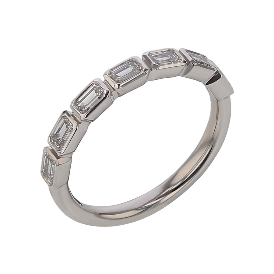 Petite Grand Aire 0.73ct Emerald Cut Diamond Bezel Set Partway Band in Platinum, size 6