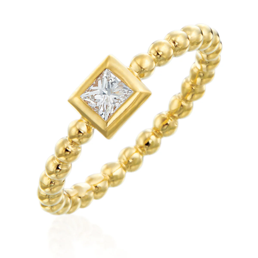 Nutmeg 0.26ct Princess Cut Diamond Bezel Stack Ring in 18K Yellow Gold, size 7