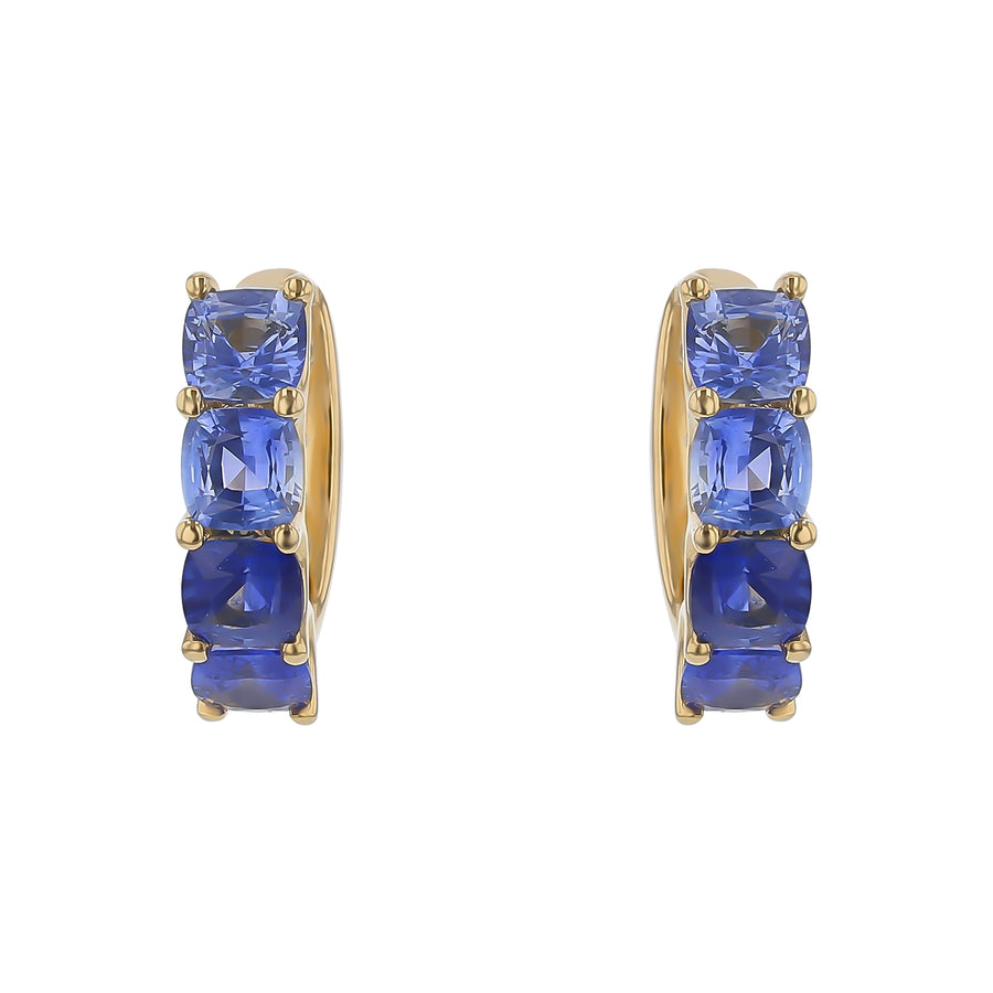Ombre Sapphire Huggie Earrings in 18K Yellow Gold