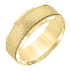 Flat Round Edge Carved Comfort Fit Wedding Band in 14K Yellow Gold, Size 10