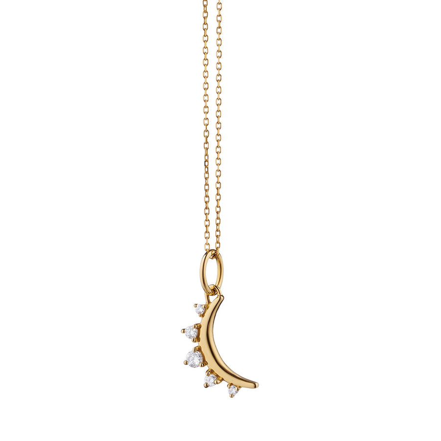 Birthstone 0.161ct Diamond April Mini Moon Pendant in 18K Yellow Gold, 16-17" chain