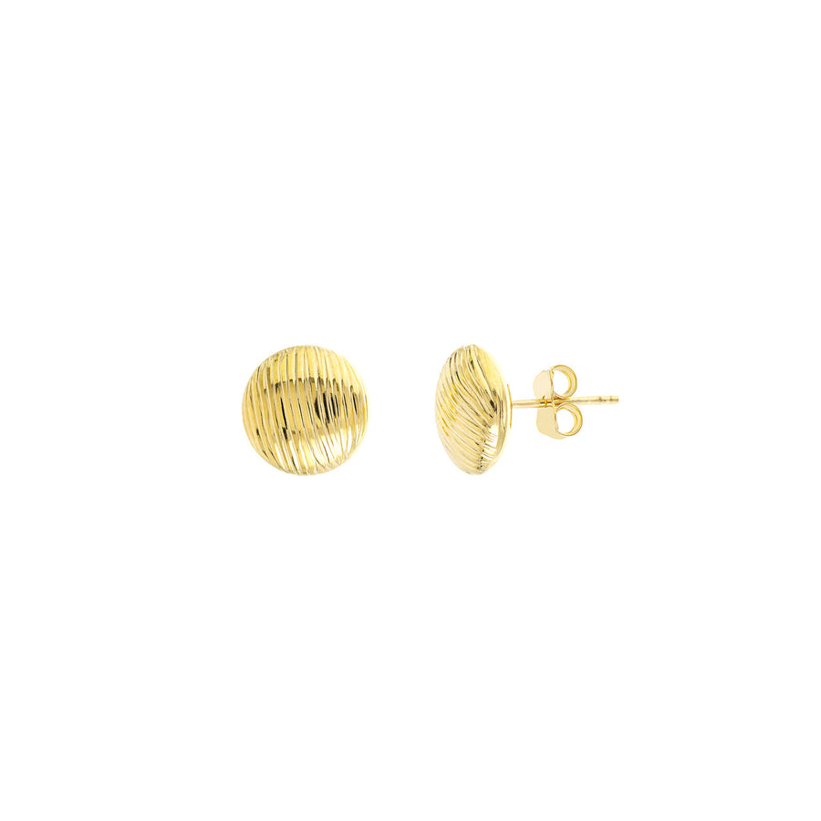 Ridged Button Stud Earrings in 14K Yellow Gold, 11mm