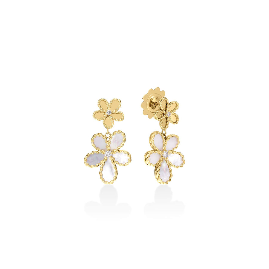 Jasmine 1.95ct Mother of Pearl and 0.09ct Diamond Drop Earrings in 18K Yellow Gold