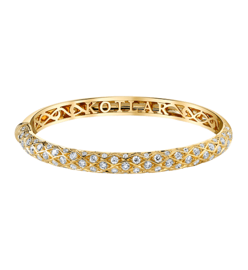 Artisan Pave Diamond Criss Cross Bangle Bracelet in 18K Yellow Gold