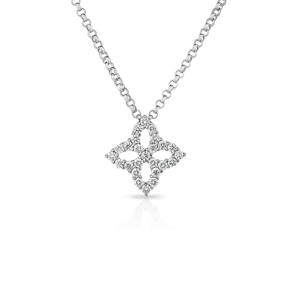 Princess Flower Necklace in 18K White Gold, 18in