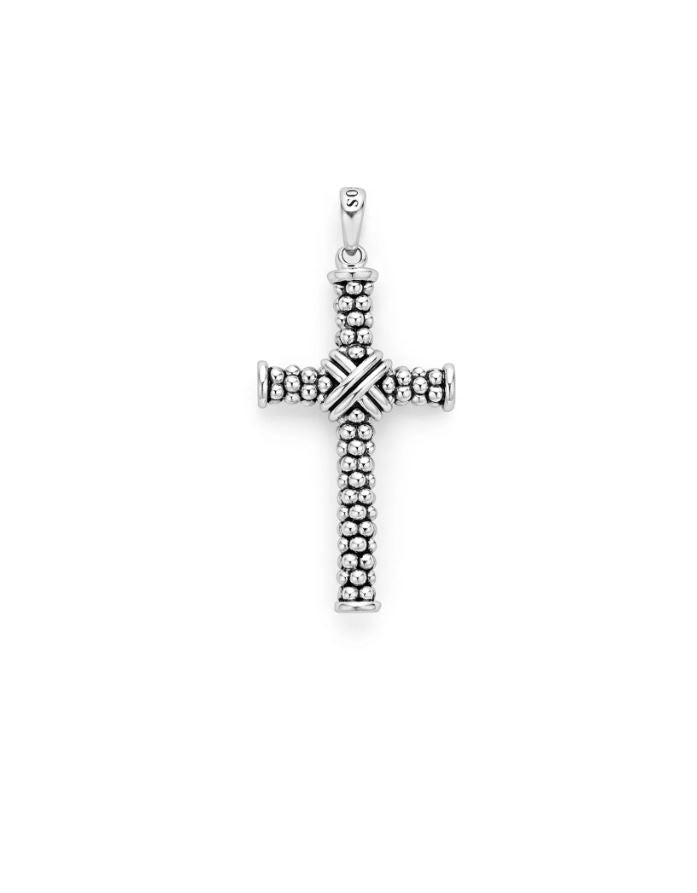 Anthem Caviar Beaded X Cross Pendant without Chain in Sterling Silver