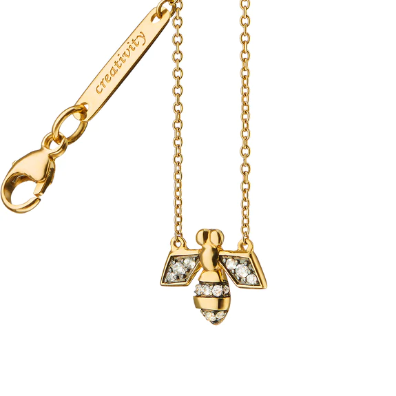 Creativity 0.05Ct Diamond Bee Charm Necklace in 18K Yellow Gold, 18in