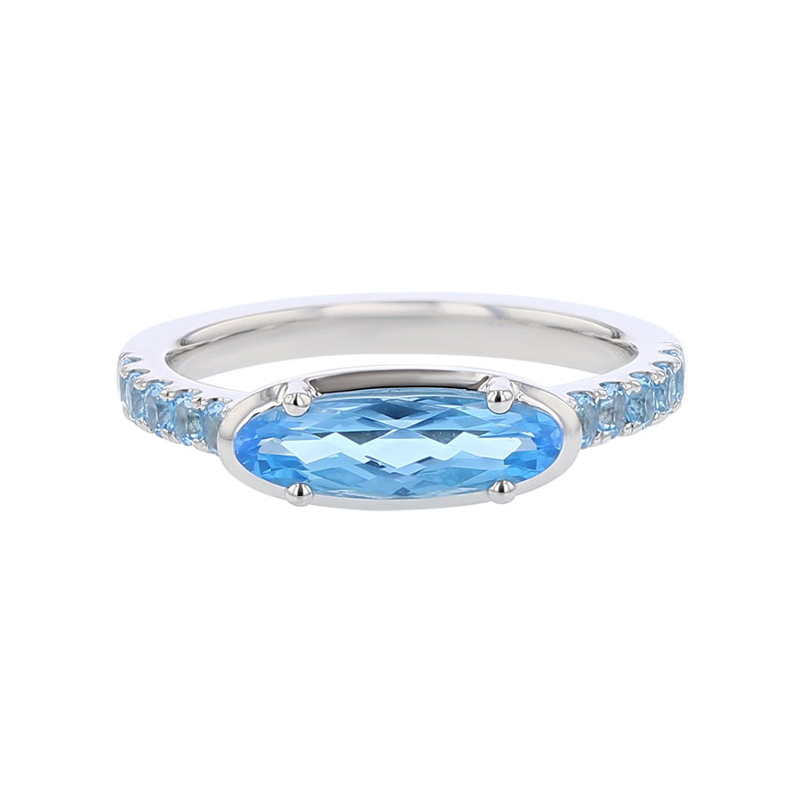 2.20ct Oval and Round Blue Topaz Ring in 14K White Gold
