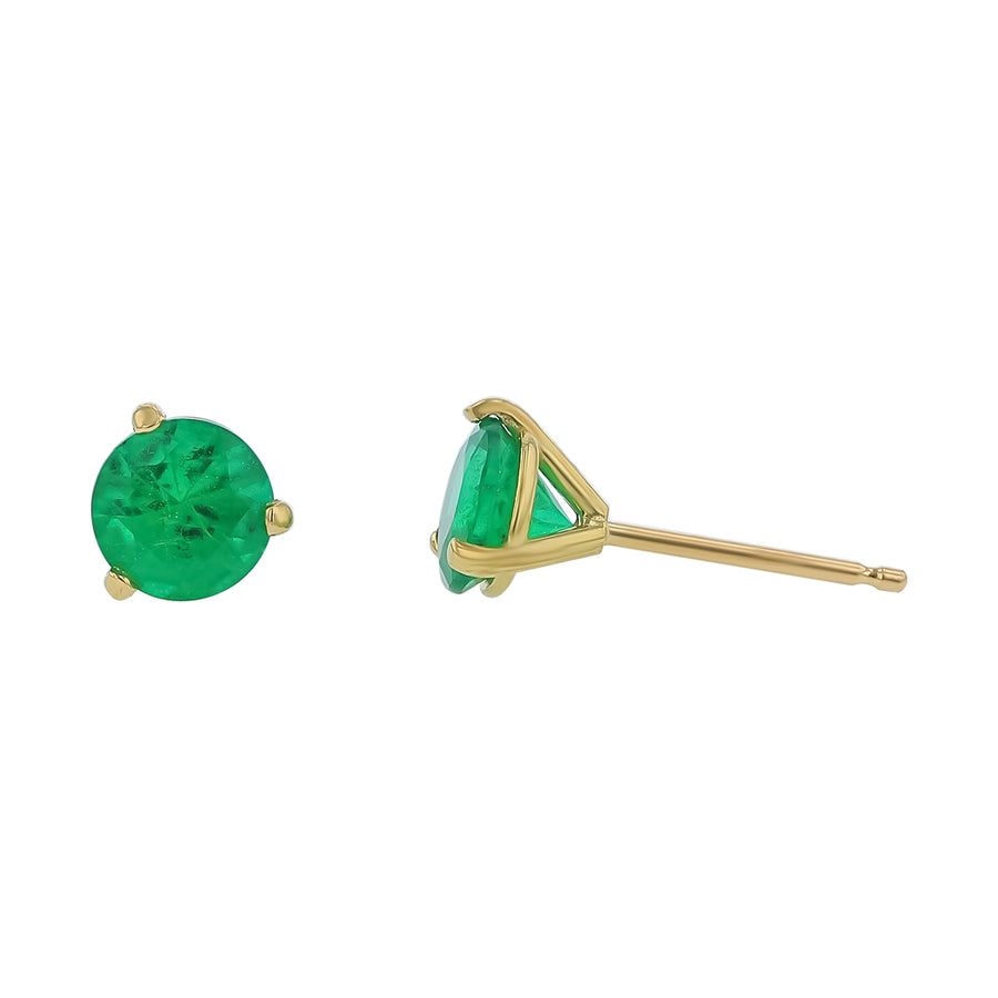 1.07ct Round Zambian Emerald Stud Earrings in 18K Yellow Gold