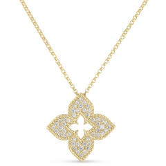Venetian Princess 0.30ct Diamond Pave Flower Pendant in 18K Yellow Gold, 17" chain