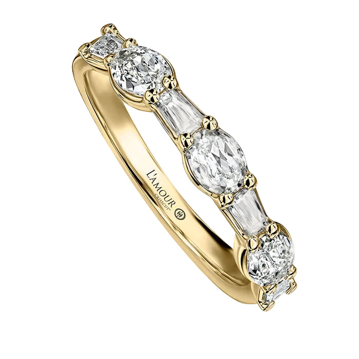 0.59ct L'Amour Crisscut Oval Diamond and 0.35ct Crisscut Tapered Baguette Diamond Band in 18K Yellow Gold, size 6.5
