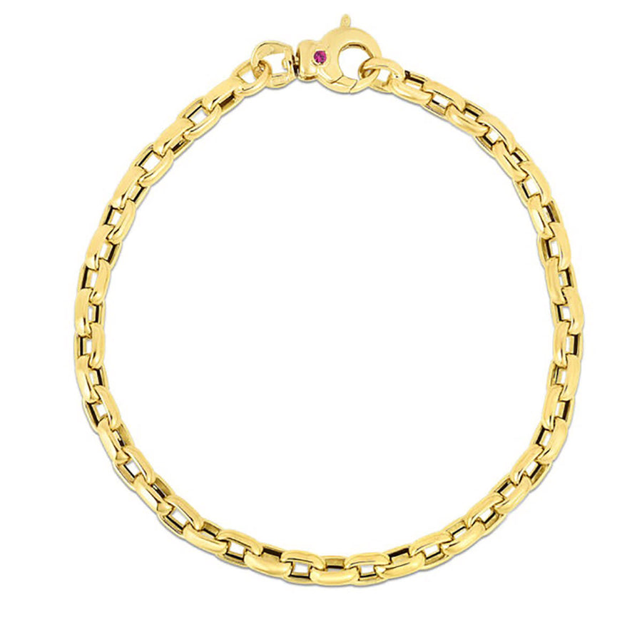 Designer Gold Square Link Chain Bracelet in 18K Yellow Gold, 7"