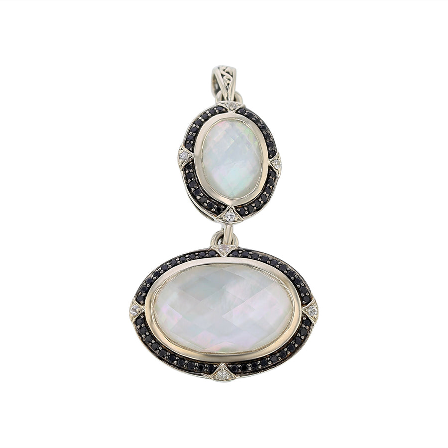 Charles Krypell Black Sapphire Mother of Pearl and Crystal Doublet Pendant or Pin in Sterling Silver and 18K Yellow Gold