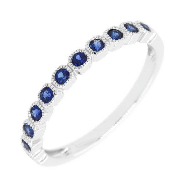 0.28ct Milgrain Sapphire Band in 14K White Gold, size 6.5