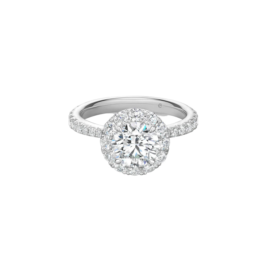Vela 1.53ct Round Brilliant Diamond Hearts on Fire Halo Ring in Platinum, size 6.5