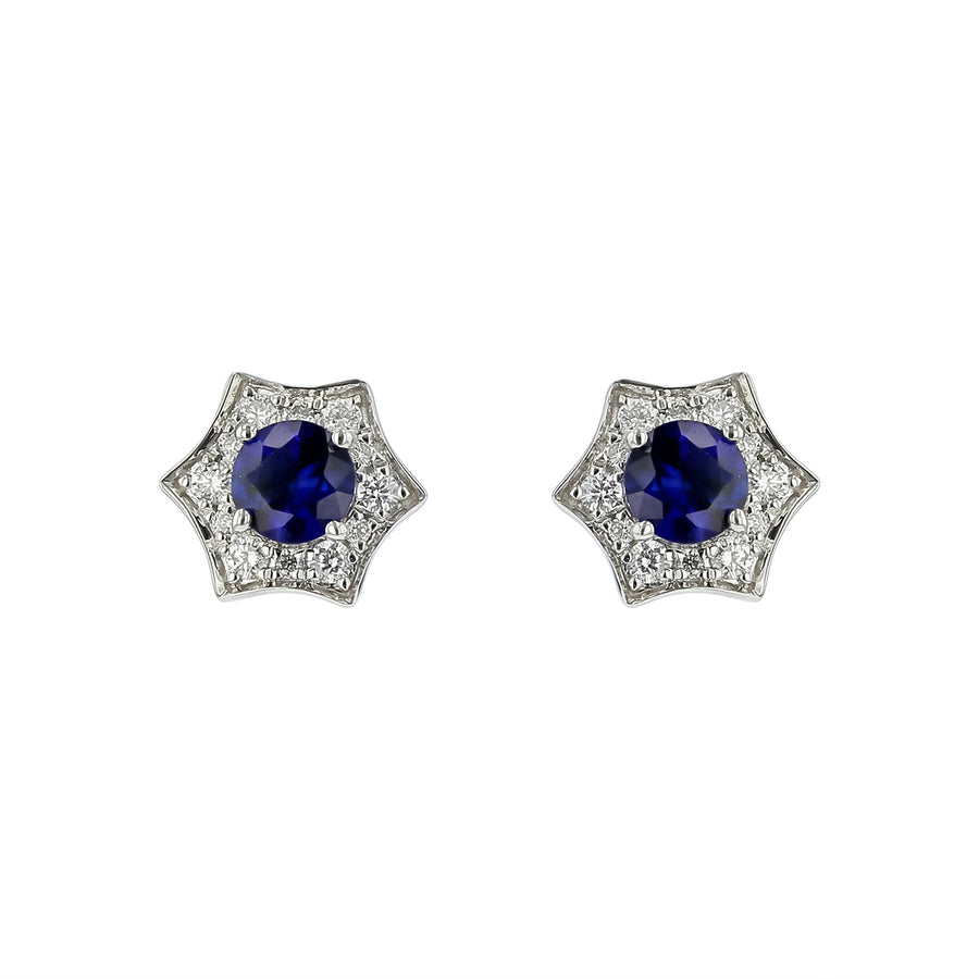0.62ct Round Sapphire and 0.25ct Diamond Halo Stud Earrings in 14K White Gold