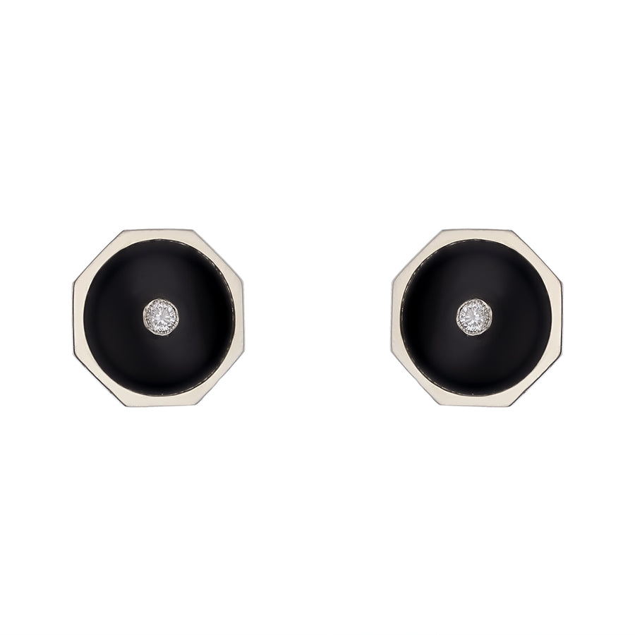 Art Deco 0.10ct Diamond and Black Onyx Earrings in 18K White Gold