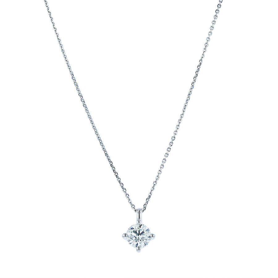 0.95-1.05ct Round Brilliant Diamond 4 Prong Solitaire Pendant in 14K White Gold on 16-18" chain