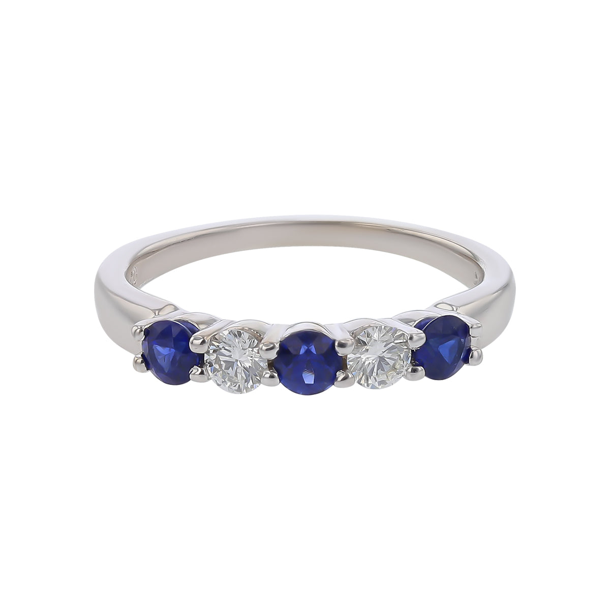 Diamond and Blue Sapphire Alternating Band in 14k White Gold