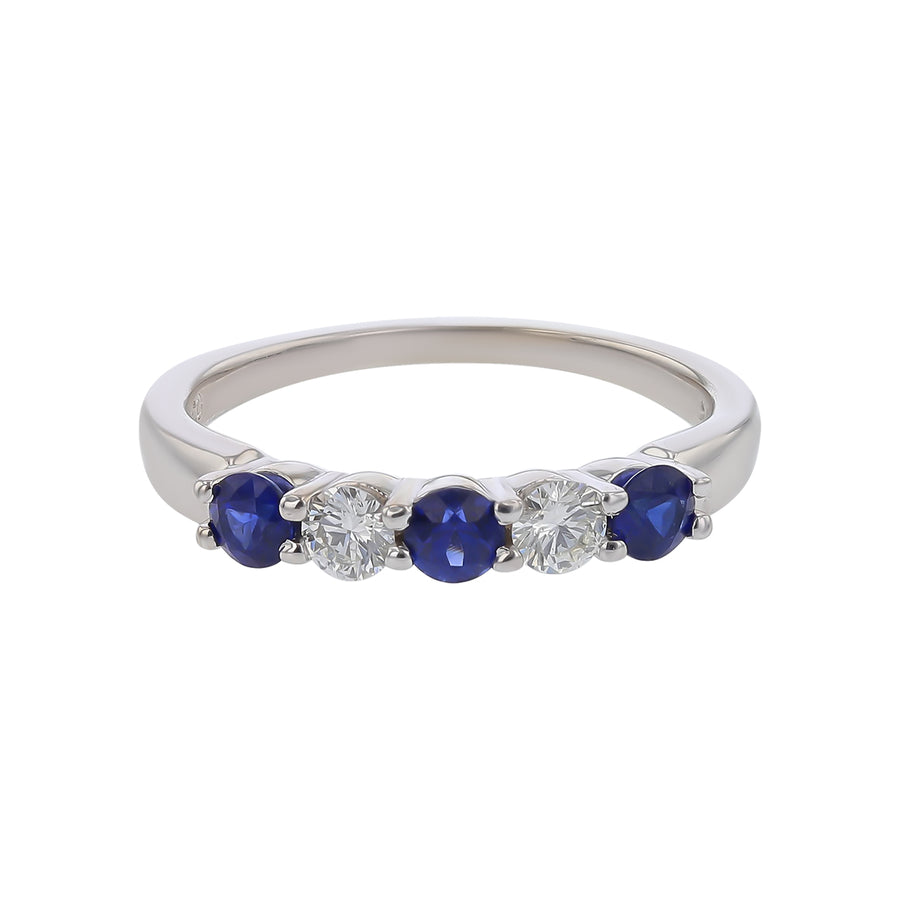 Diamond and Blue Sapphire Alternating Band in 14k White Gold