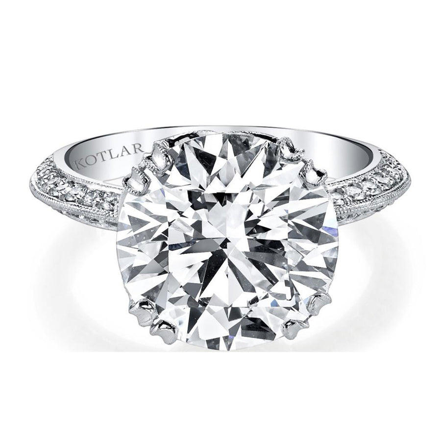 Platinum Etched Engagement Ring with Pave Crown