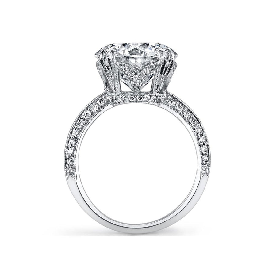 Platinum Etched Engagement Ring with Pave Crown