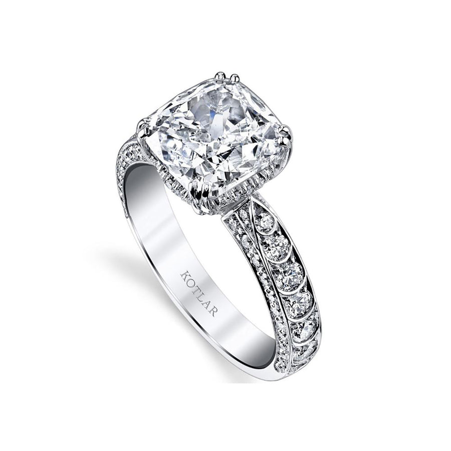 Platinum Kotlar Cushion Diamond Scallop Engagement Ring