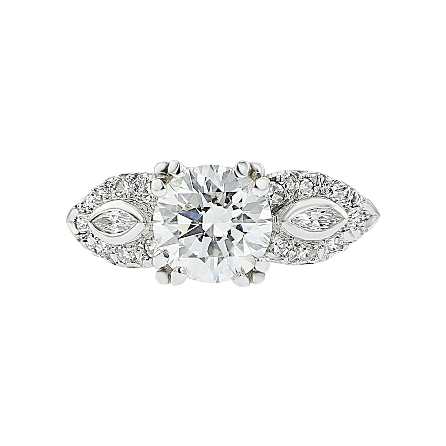 Platinum Round and Marquise Diamond Engagement Ring