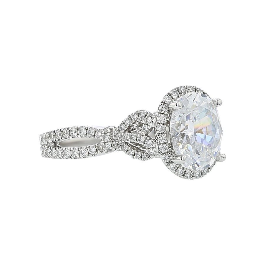 18K White Gold Bows Diamond Oval Halo Engagement Ring Setting