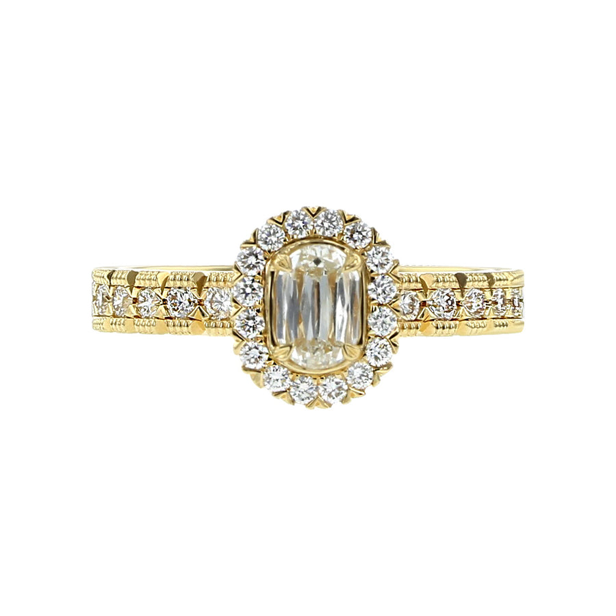 Yellow Gold Halo Engagement Ring with Classic Diamond Band