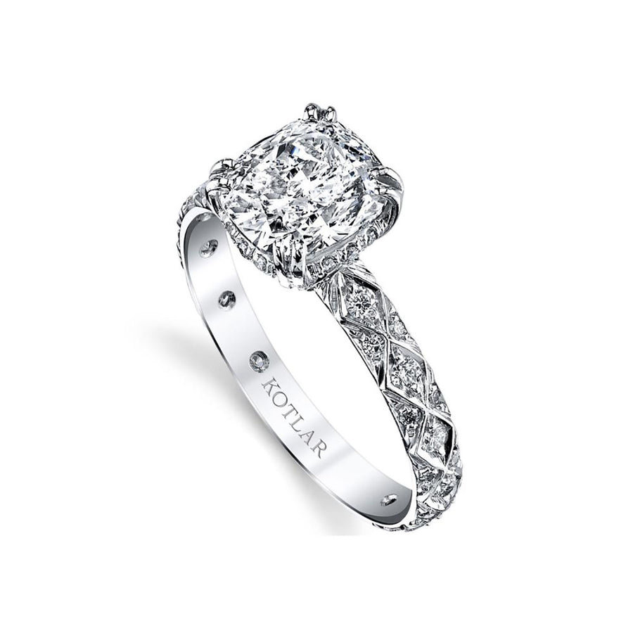 Platinum Kotlar Cushion Artisan Pave Diamond Ring