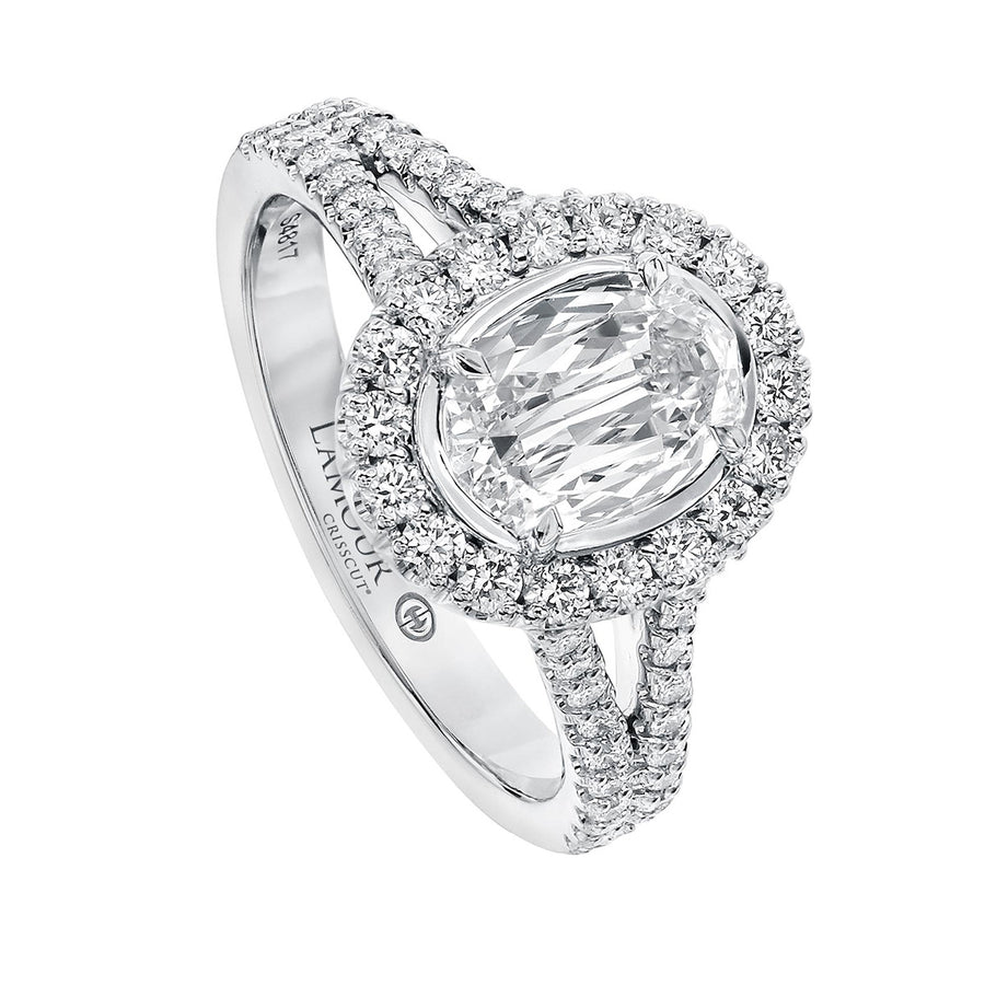 L'Amour Crisscut Oval Halo Engagement Ring