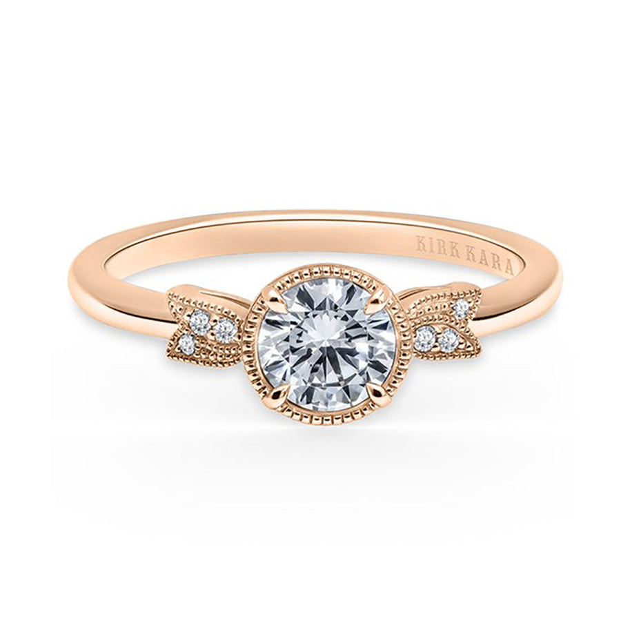 Leaf Milgrain Halo Diamond Engagement Ring Setting