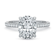 Classic Solitaire Diamond Semi-Mount Ring in 18K White Gold and Platinum for Oval Center, Size 6