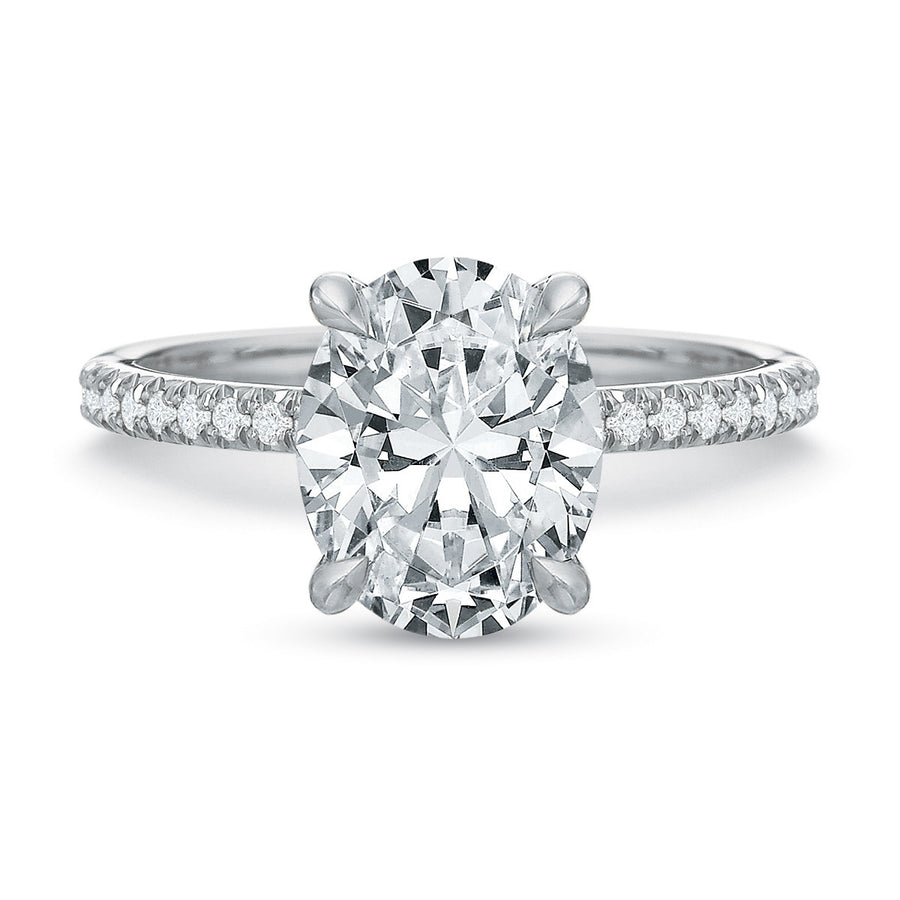 Classic Solitaire Diamond Semi-Mount Ring in 18K White Gold and Platinum for Oval Center, Size 6