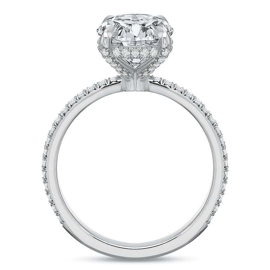 Classic Solitaire Diamond Semi-Mount Ring in 18K White Gold and Platinum for Oval Center, Size 6
