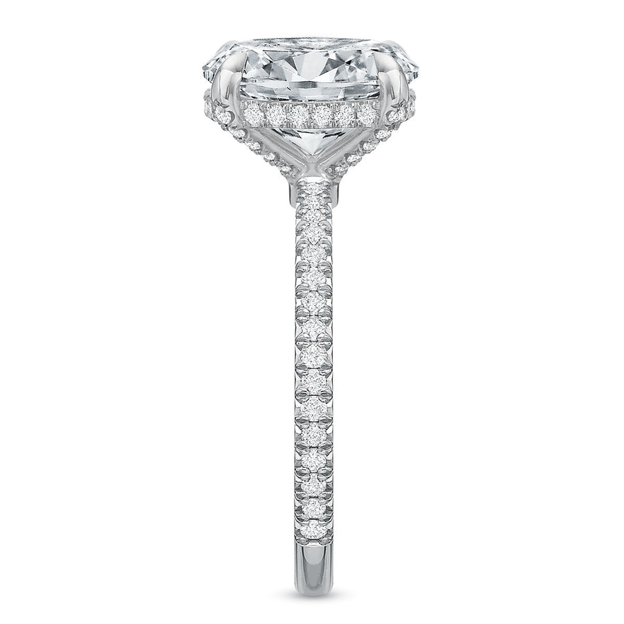Classic Solitaire Diamond Semi-Mount Ring in 18K White Gold and Platinum for Oval Center, Size 6