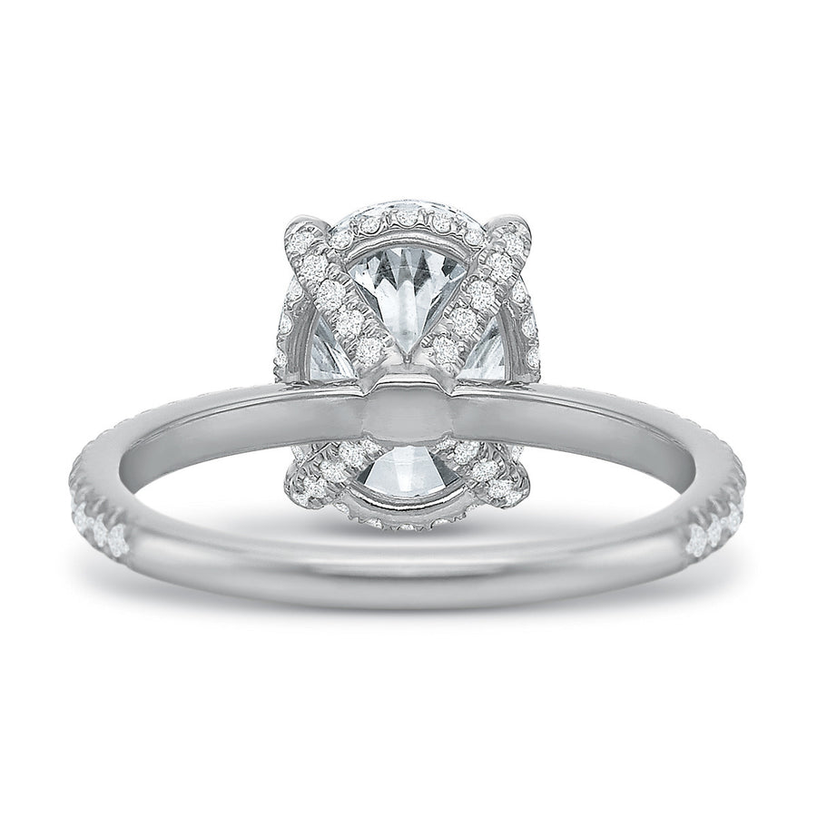 Classic Solitaire Diamond Semi-Mount Ring in 18K White Gold and Platinum for Oval Center, Size 6