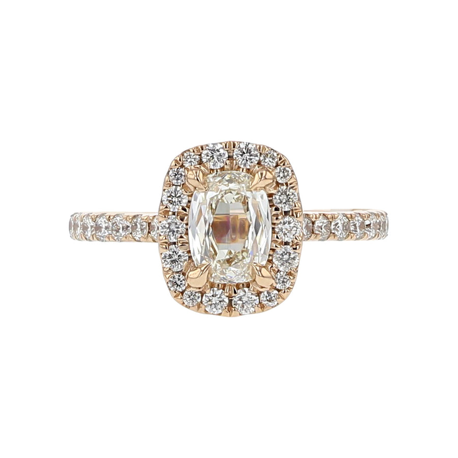 14K Rose Gold Cushion Diamond Halo Engagement Ring
