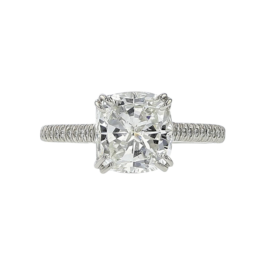 Cushion-cut Diamond Plasmare Pave Solitaire Ring