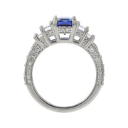 Emerald-cut Sri Lankan Sapphire and Diamond Ring