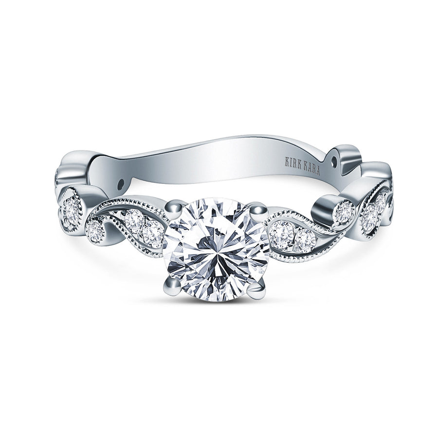 Paisley Swirl Milgrain Halo Diamond Engagement Ring Setting