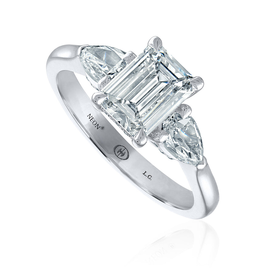 L'Amour Emerald Cut Diamond 3-Stone Engagement Ring