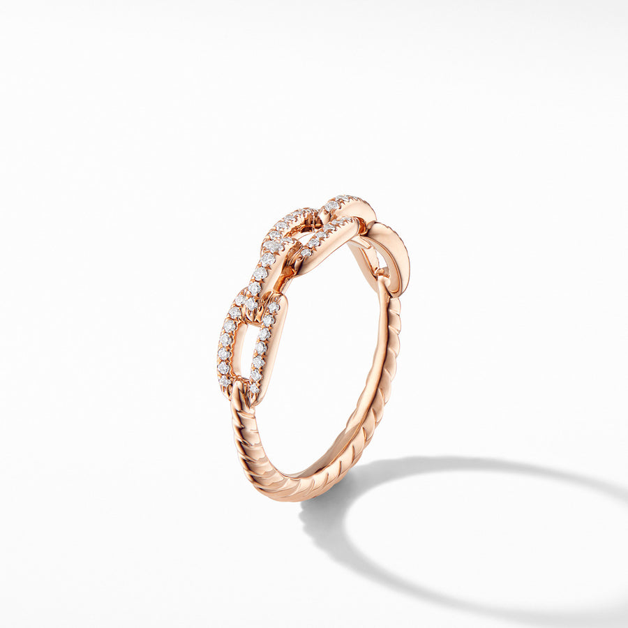 Stax Single Row Pave Chain Link Ring with Diamonds in 18K Rose Gold, 4.5mm