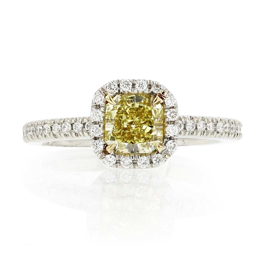 Radiant-cut Fancy Yellow Diamond Halo Ring