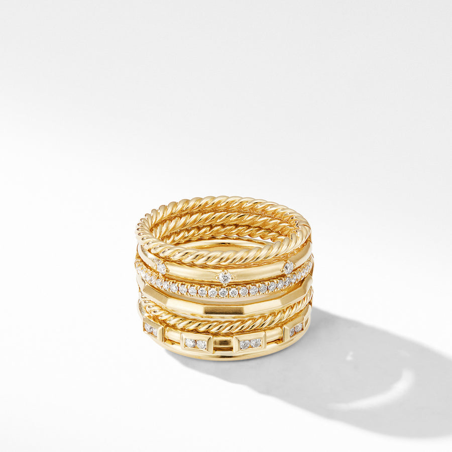 Stax Cable and Pave Ring in 18K Yellow Gold