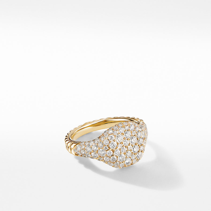 Mini Chevron Pinky Ring in 18K Yellow Gold with Pave Diamonds