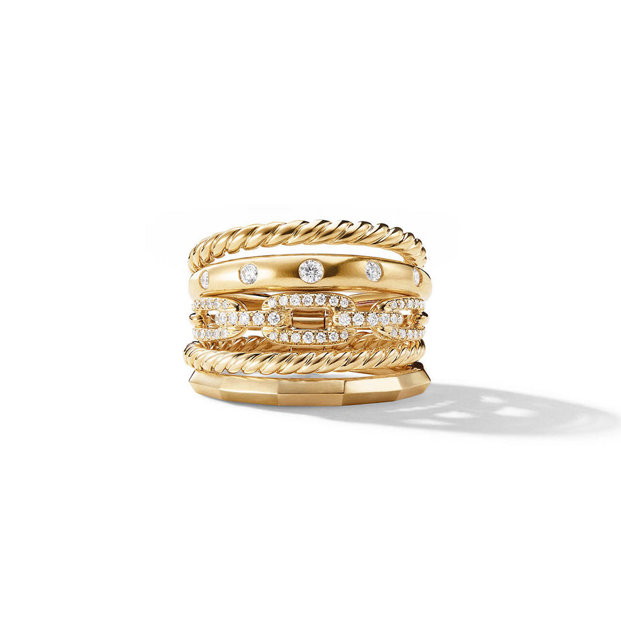 Stax Five Row Ring in 18K Yellow Gold with Pave Diamonds