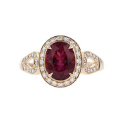 14K Rose Gold Rubellite and Diamond Halo Ring